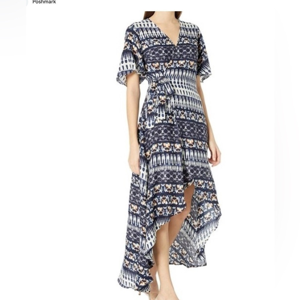 Jessica Simpson Hi-Low Navy and White Patterned Dress Size S